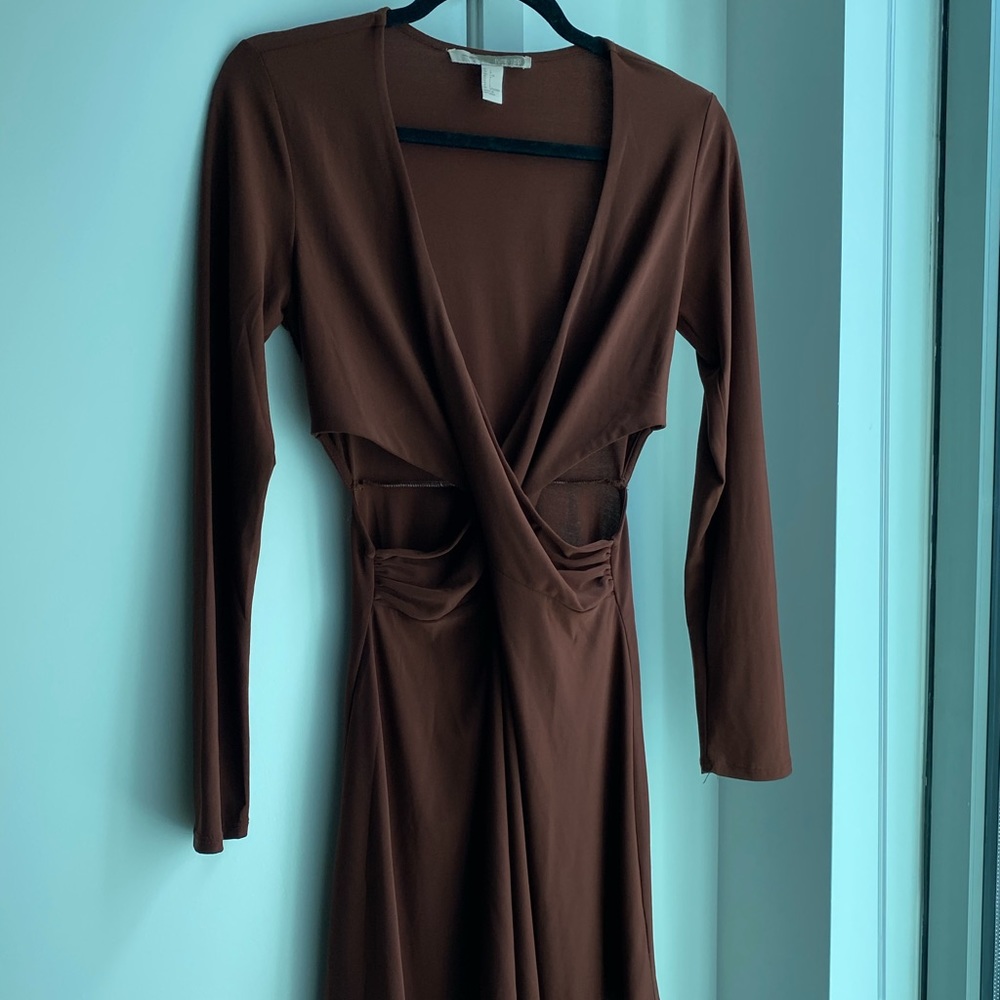 Brown deep V dress